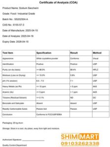 سدیم ساخارین 6 آنالیز سدیم ساخارین